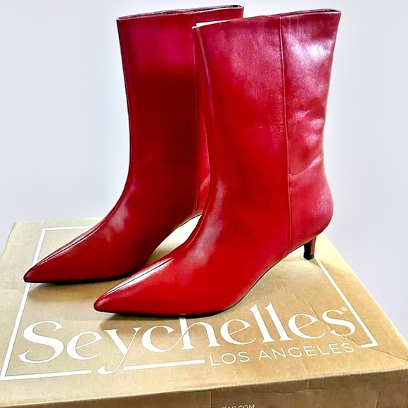 SEYCHELLES-Game Changer Red Leather Pointed-Toe Boots-size 7.5-new Retail $179 - Picture 2 of 8